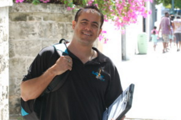 a person standing in front of a building